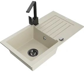 Mexen Pablo, granitový drez 752x436x161 mm, 1-komorový a čierna batéria Rita, béžová, 6510-69-670300-70