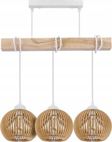 LED stropné závesné svietidlo biele drevené trámy 3xE27 Luster hustá guľa LUCA