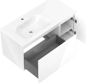 Mexen Orio, kúpeľňová skrinka 100 cm s umývadlom Vela vľavo, 1S, 1D, biela lesklá, 91A13-10047-3-BBFF00-W23L00