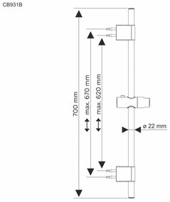 Mereo Mereo, Posuvný držiak sprchy 70 cm, MER-CB931B