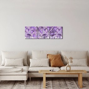 Obraz - Fialové listy v omietke (s hodinami) (90x30 cm)