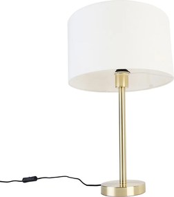 Klasická stolná lampa mosadz s bielym tienidlom 35 cm - Simplo