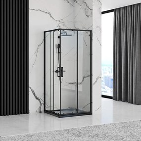 Rea Punto, sprchovací kút 80x80x190 cm, 5mm číre sklo, čierny profil + čierna sprchová vanička Savoy, KPL-K1013