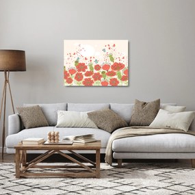 Sklenený obraz - Vtáčiky na rozkvitnutej lúke (70x50 cm)