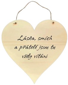 AMADEA Drevené srdce s textom Láska, smiech a priatelia sú tu vždy vítaní, 21 x 20 cm