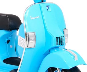 Ramiz Elektrický skúter Vespa pre deti modrý + pomocné kolieska + audio + ekokoža + EVA + plynulý štart