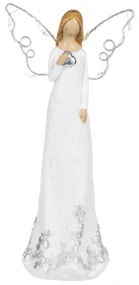 Vianočná dekorácia Anjel so svietiacimi krídlami, polyresin, 19 cm