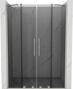 Mexen Velar Duo, posuvné sprchové dvere do otvoru 160 cm, 8mm šedé sklo, brúsená oceľ, 871-160-000-42-97