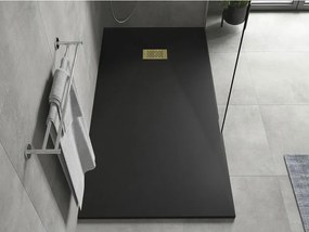 Mexen Hugo, obdĺžniková sprchová vanička SMC 180 x 90 cm, čierna, zlatá krytka, 42709018-G