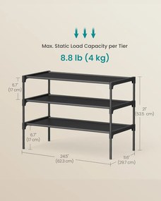 3-poschodový stojan na topánky 29,7 x 62,3 x 53,5 cm, čierny