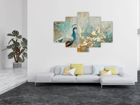Obraz - Páv so zlatým dekorom (150x105 cm)