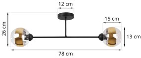 Stropné svietidlo Asturia, 2x zlaté/transparentné sklenené tienidlo, B