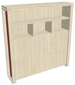 Vysoká šatníková skriňa Verno+ S 200 x 46 x 210 cm, s regálom, agát / červená