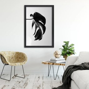 Gario Plagát Čierna a biela monstera list Farba rámu: Hnedá, Rozmery: 30 x 45 cm