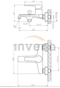 Invena Fira, nástenná vaňová batéria, čierna matná, BW-71-004-V