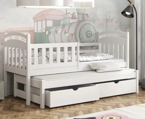 Detská posteľ z masívu borovice KAŠPAR s prístelkou a šuplíky - 200x90 cm - BIELA