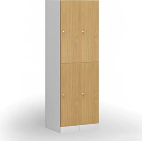 Šatníková skrinka S1 s úložnými boxmi, 2 boxy, 1850 x 300 x 500 mm, cylindrický zámok, laminované dvere, buk