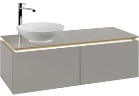 VILLEROY &amp; BOCH Legato závesná skrinka pod umývadlo na dosku (umývadlo vľavo), 2 zásuvky, s LED osvetlením, 1200 x 500 x 380 mm, Soft Grey, B579L0VK