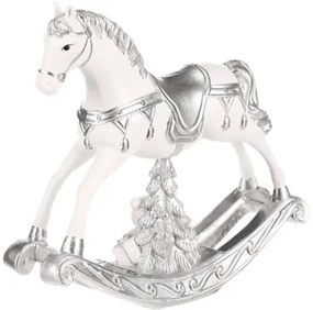 Hojdací koník polyresin 14 x 4 x 13 cm bielo-strieborný