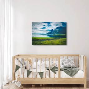 Obraz jazera s horami (90x60 cm)