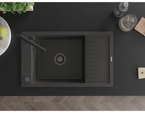 Mexen Elias, 1-komorový granitový drez 795x480x200 mm a drezová batéria Flora, čierna škvrnitá, 6511-76-670401-70-B