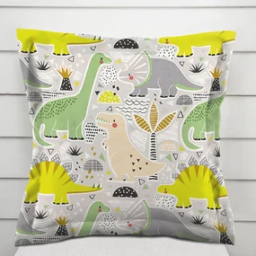 Biante Detská bavlnená obliečka na vankúš s lemom Sandra SA-564 Dinosaury a brontosaury na sivom 40 x 40 cm