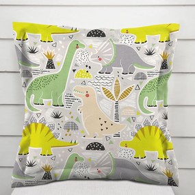 Biante Detská bavlnená obliečka na vankúš s lemom Sandra SA-564 Dinosaury a brontosaury na sivom 50 x 50 cm