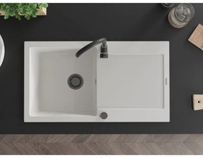 Mexen Leo, drez granitový 900x500x190 mm, 1-komorový a čierna batéria Telma, biela, 6501-20-670200-70