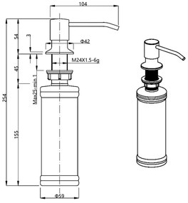 Plastový zápustný dávkovač mydla v lesklo striebornej farbe 350 ml – Sapho