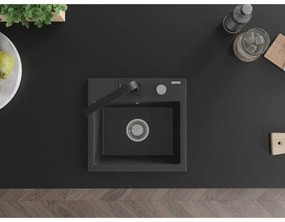 Mexen Milo, 1-komorový granitový drez 435x410x171 mm a čierna batéria Rita, čierna škvrnitá, 6505-76-670300-70