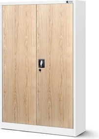 Kancelárska kovová skriňa KEVIN: biela/dub sonoma 90x140 cm (1385)