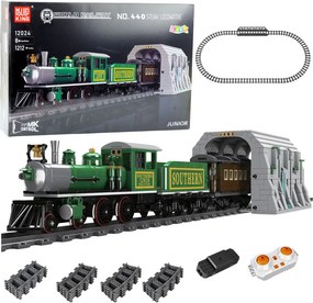 LEAN Toys Stavebnicové kocky – parný vlak s diaľkovým ovládaním RC, zelený, 1212 dielov