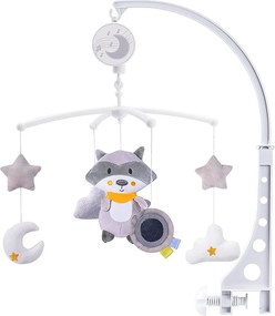 LEAN Toys Detský kolotoč na posteľ Plyšový mýval Grey Melody