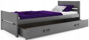 Interbeds Jednolôžková posteľ Bartek pre teenagerov 200x90 s matracom a zásuvkou - sivá