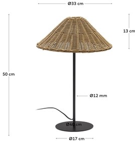 Stolová lampa s ratanovým tienidlom v čierno-prírodnej farbe (výška 50 cm) Urania – Kave Home