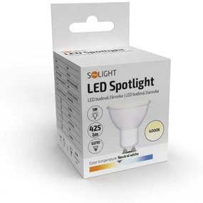 SOLIGHT LED žiarovka bodová PAR16 5W, GU10, 4000K, 425lm, studená biela