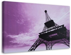 Obraz na plátně Eiffelova věž v Paříži Fialová - 90x60 cm