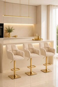 LuxuryForm DESIGN Barová stolička AMALFI VELUR na zlatej hranatej podstave - krémová