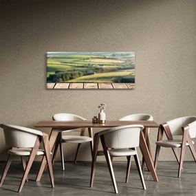 Obraz - Drevená polica s krajinou (120x50 cm)