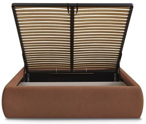 Oranžová čalúnená dvojlôžková posteľ s úložným priestorom/bez čela s roštom 180x200 cm Inera – Bobochic Paris