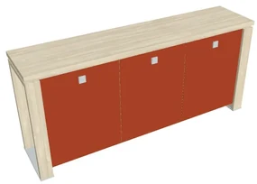 Nízka skriňa Verno+ S 200 x 46 x 90 cm, sklenené dvere, agát / oranžová