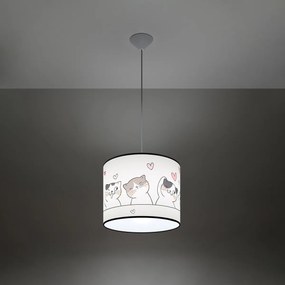 Detské závesné svietidlo Cat, 1x plastové tienidlo so vzorom, (fi 30cm)
