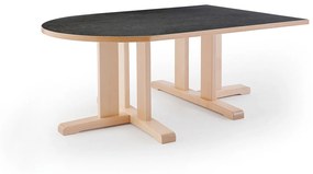 Stôl KUPOL, polovičný ovál, 1400x800x500 mm, linoleum - tmavošedá, breza
