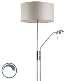 Stojaca lampa z ocele a sivej s nastaviteľným ramenom na čítanie - Luxor