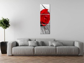 Gario Obraz s hodinami Červená ruža - 3 dielny Rozmery: 80 x 40 cm