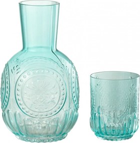 Sklenená tyrkysová sada karafa a pohára Maya - 11 * 11 * 21,5 cm / 750ml