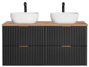 Závesná skrinka Casad Smile s doskou a umývadlami 120 cm čierna/dub wotan