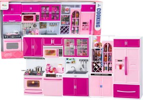 LEAN Toys Kuchynský nábytok pre bábiky chladnička sporák príslušenstvo ružový
