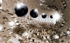 Fototapeta - 3D puzzle tunel s čiernymi guľami (152,5x104 cm)