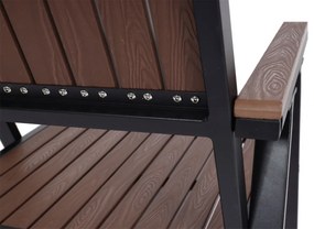 Set 2 záhradných stoličiek HWC-J95, hliník imitácia dreva - rám čierna, tmavo hnedá